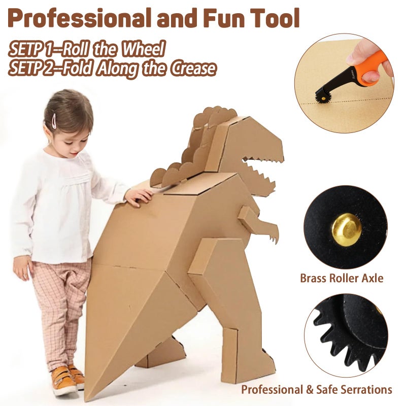 ZLemma Kids Cardboard Construction Tool Kit with Scoring Wheel  Safe Saw Cardboard Cutter & Perforate Lines to Sculpt Cardboard 2 pcs Set  Fold Roller for Boys and Girls - Image 3